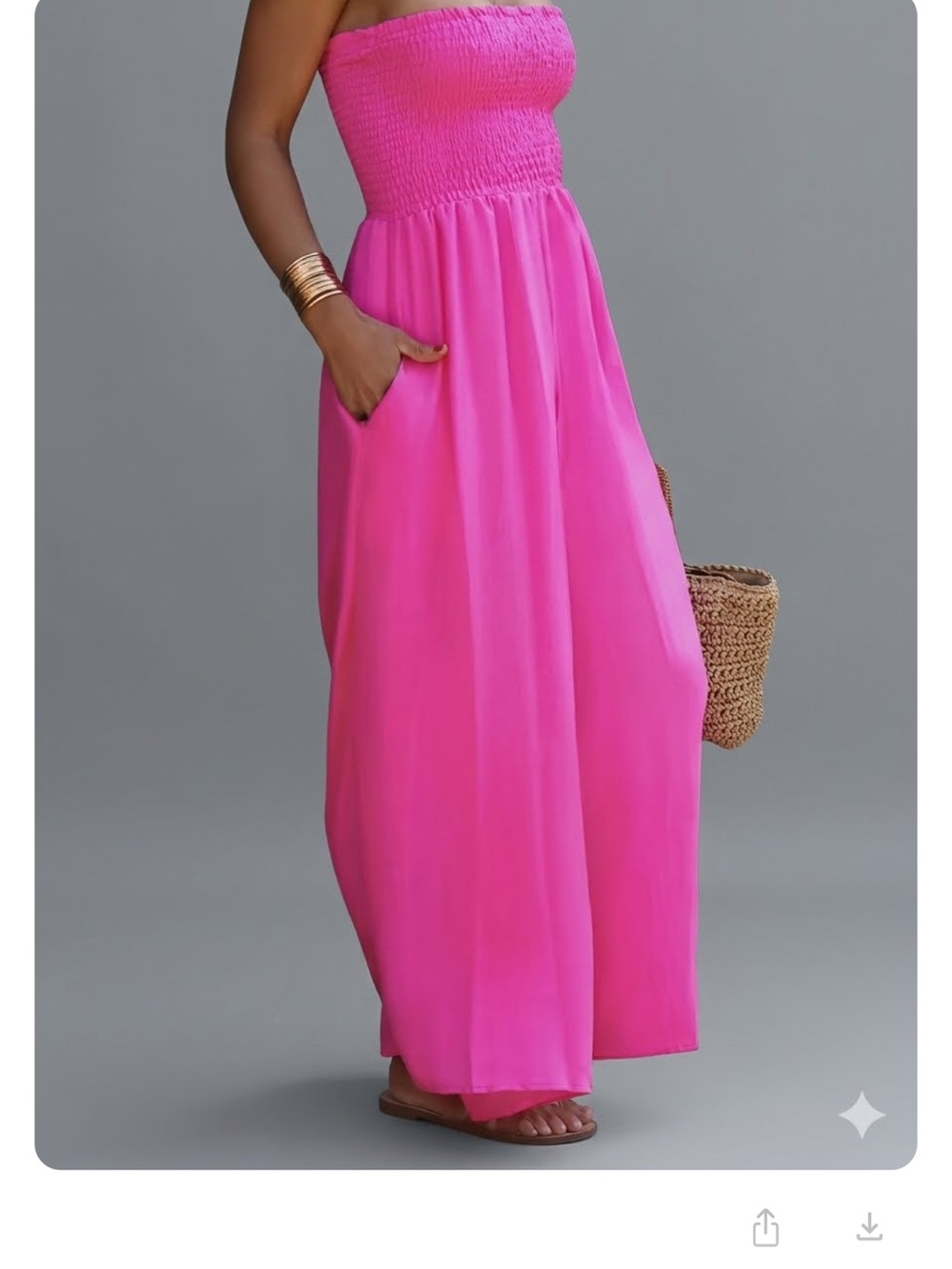 Strapless Smocked Maxi Jumpsuit- Hot Pink